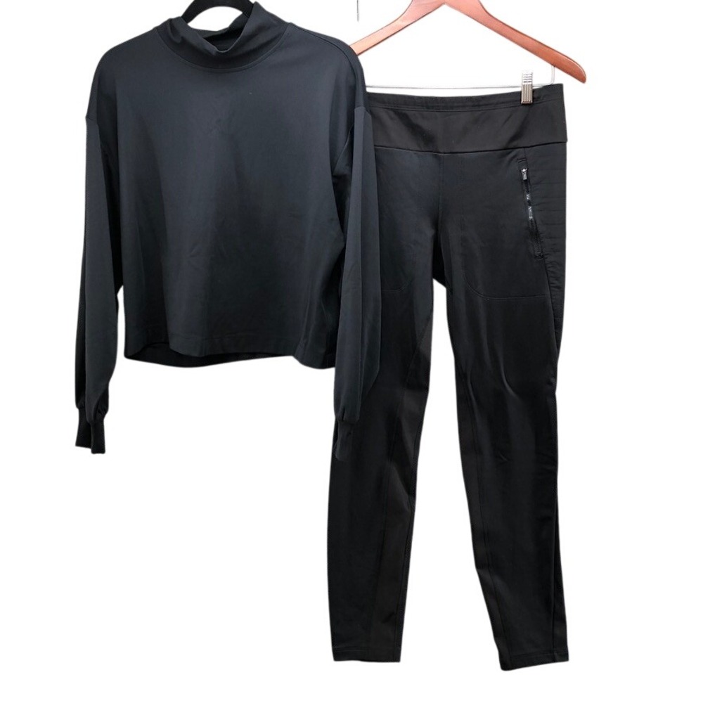 Athleta Peak Hybrid Fleece Tight Top Set Womens M Black Activewear Pilling Gym